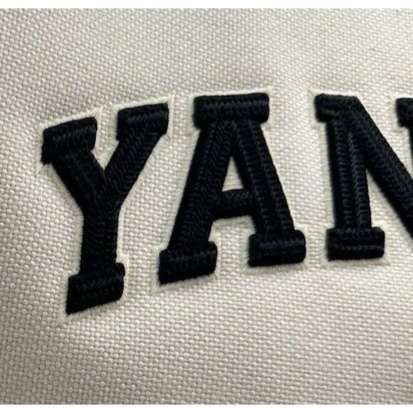MLB Korea New York Yankees Canvas Tote Bag Big Logo Beige Black FLAWS READ - Picture 16 of 16